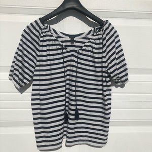 J Crew Casual White Striped Summer Blouse